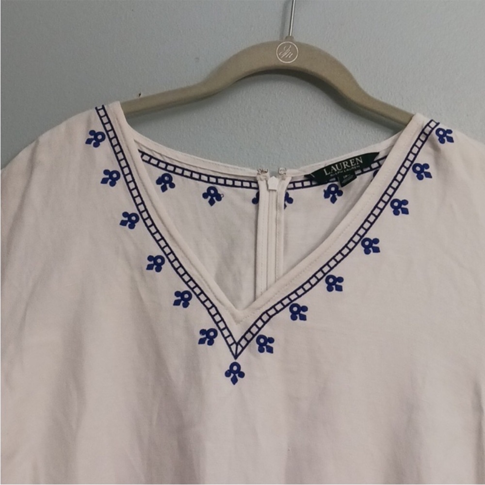Lauren Ralph Lauren White and Blue Embroidered Linen Blend Boho Romper Size 18W - Picture 3 of 13